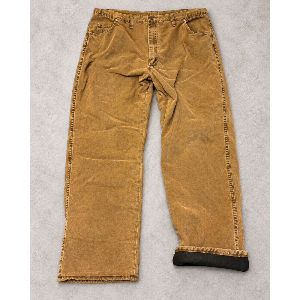 Wrangler Rugged Wear Men's 44x30 Brown Thermal Lined Jeans Made USA Cotton